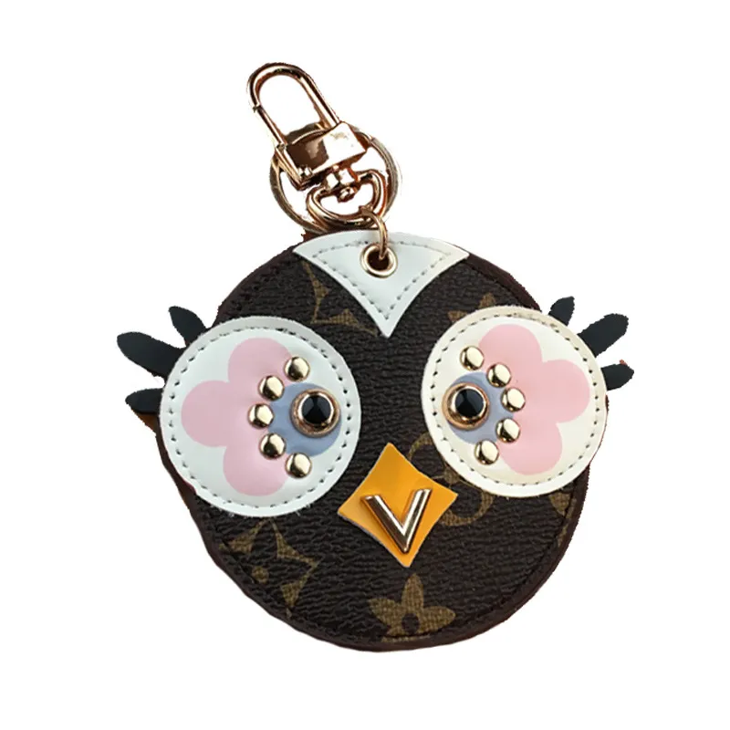 New Key Ring Chain Brand Cute Owl Design Chick Plate Charms Mini PU Leather Car Keys Holder Fashion Jewelry Pendant Bag Keychain A236t
