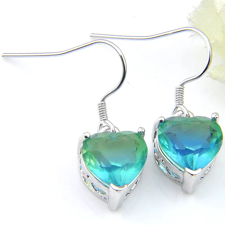 LuckyShine Whole Heart-shaped Bi Colored Tourmaline Zircon Earring Silver Plated For Women Dangle earrings Hooks Jewel300t