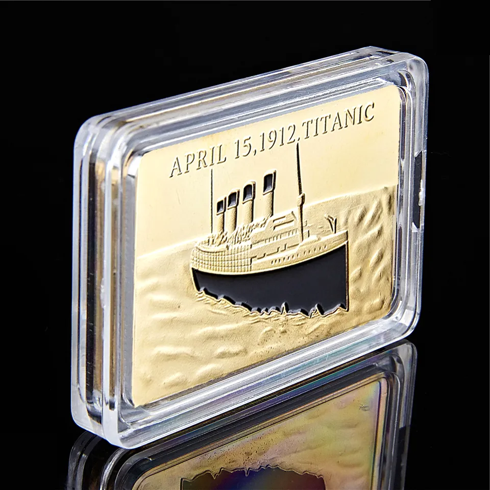 5 -stcs Niet -magnetisch vierkant 24k GOUD GOLD TITANIC Craft Souvenir Coin Commemorative Bullion Bar ornamenten Gift Home Art Collection1805209