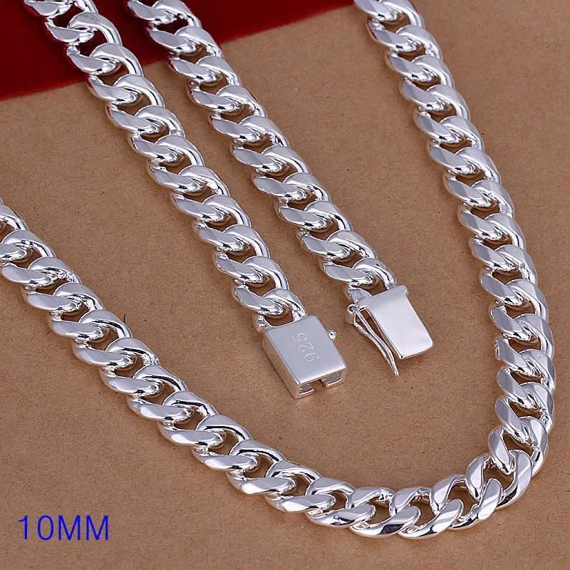 OMHXZJ Whole European Fashion Man Party Regalo matrimoni Wide Silver 925 Collana a catena in argento sterling NA188197D