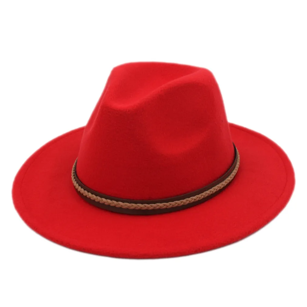Unisex Parti Plaj Sokak Kilisesi Lover Üst Panama Şapka Caz Yün Karışımı Fedora Sert Geniş Düz Brim Trilby Yaz Kap Boyutu 56-58 cm