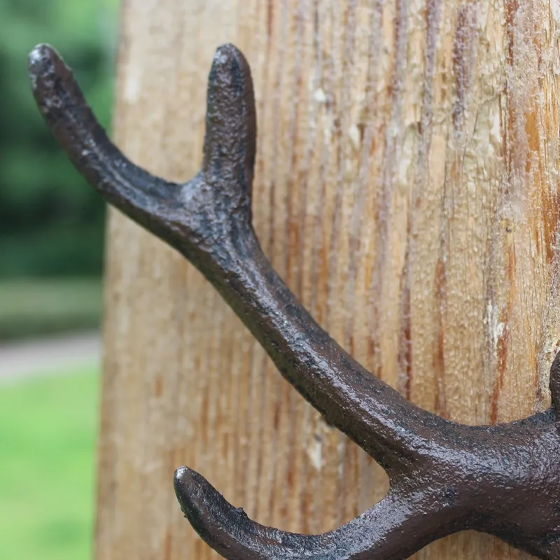 Nature Wall Hook Deer Antlers Cast Iron Bracket Hanger Home Garden Decorations Key Coat Holder Wall Mount Rustic Brown Vi235F