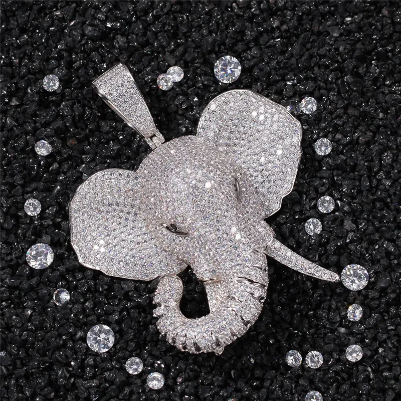 3D Animal Elephant Pendant Necklace Iced Out Full Zircon with Tennis Chain Mens Bling Jewelry257d