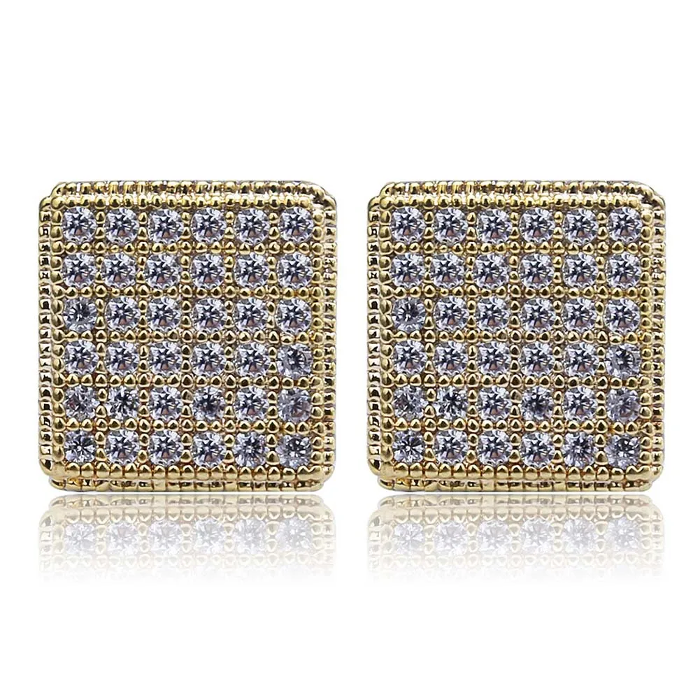 Heren oorbellen Micro Pave Square CZ vergulde Iced Out Diamond Bling Stud Earings273w