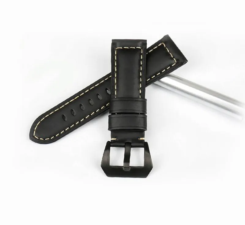 22 24 26mm Men Watch Band Men preto marrom liso de couro genuíno faixa de cinta de aço inoxidável PIN de prata Ferramentas de fivela 7422714