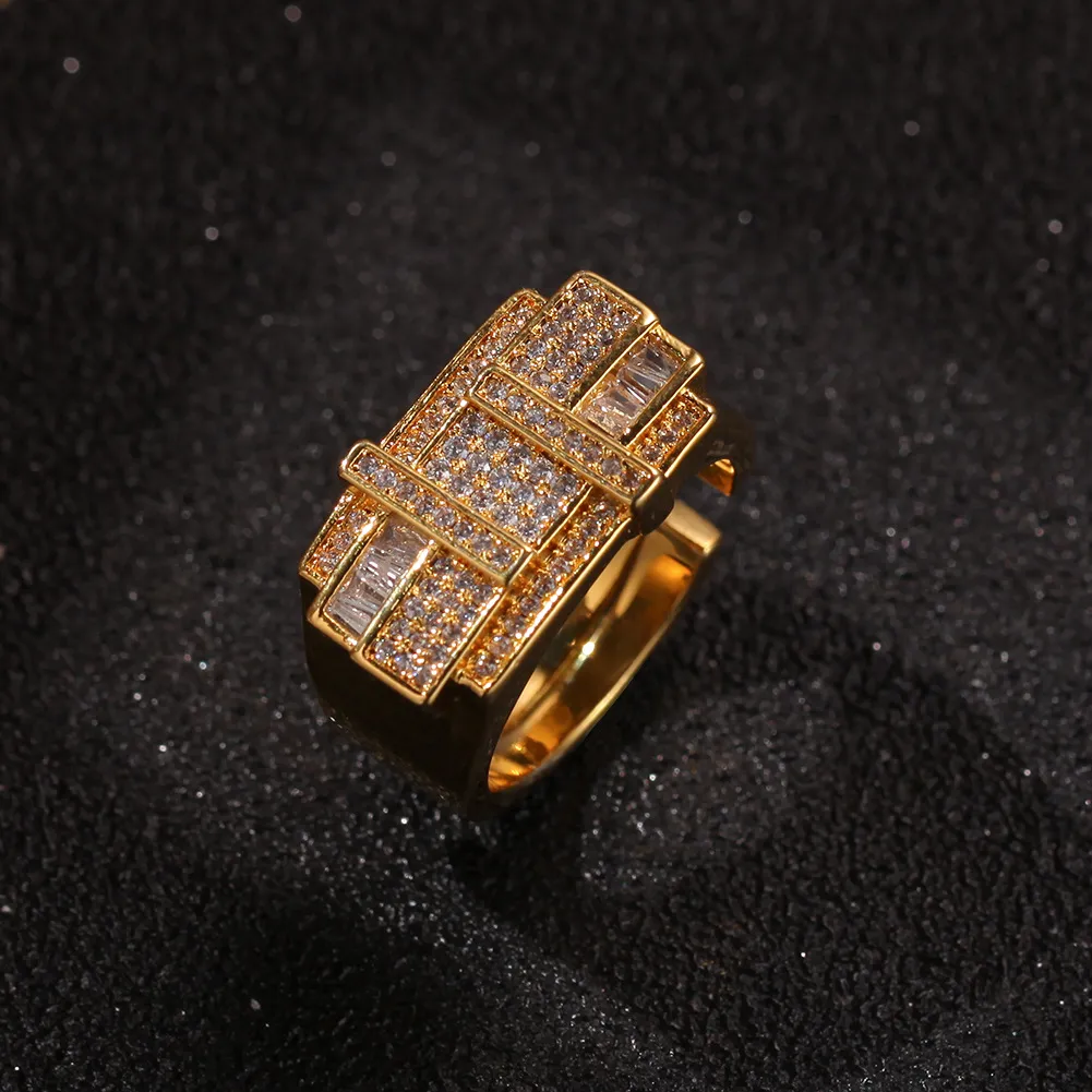Ny Iced Out Gold Silver Cross Square Rhinestone Ring Justerbara herrringar Hip Hop Jewelry Whole228X
