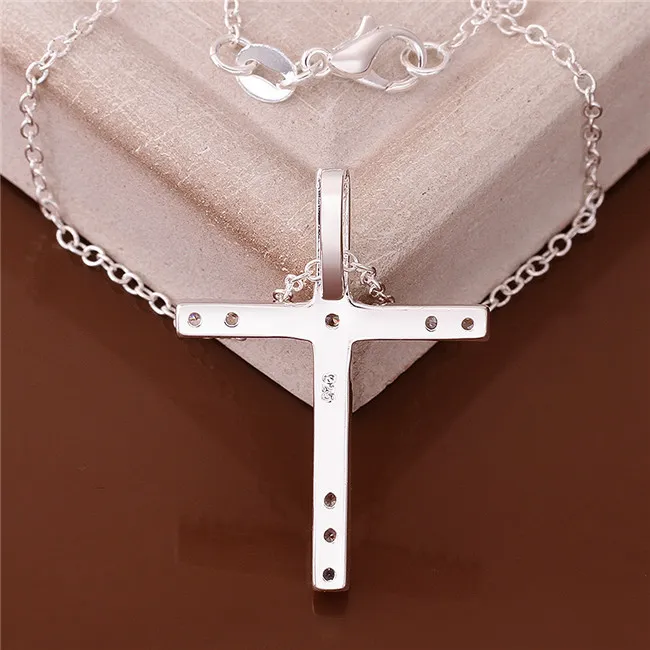 wedding Inlaid stone cross women's sterling silver plate Necklace fashion 925 silver pendant Necklace with chains GN539262J