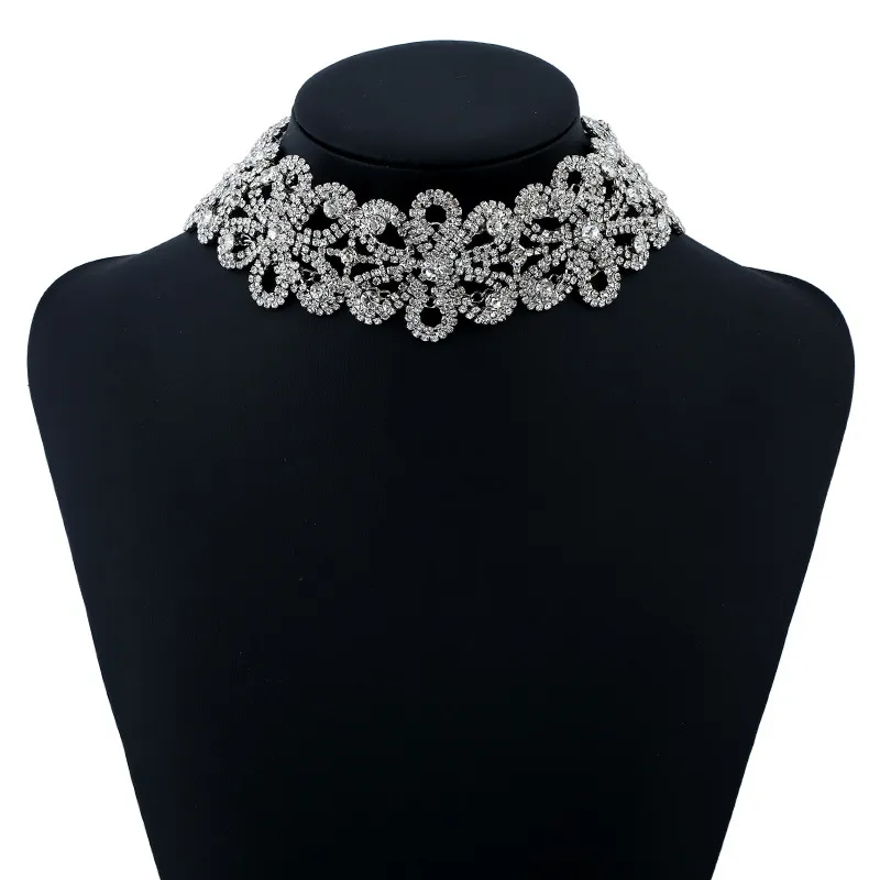fashion designer luxury super glittering full rhinestone diamond crystal beautiful flower choker statement necklace for woman 180i