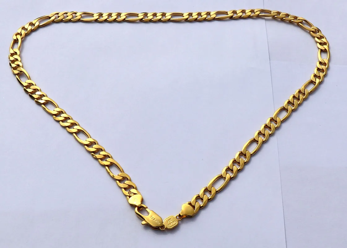 Solido Stamep 585 con marchio di garanzia oro giallo 18 k Gf Figaro catena a maglie collana lunghezze 8 mm maglia italiana 24 261f