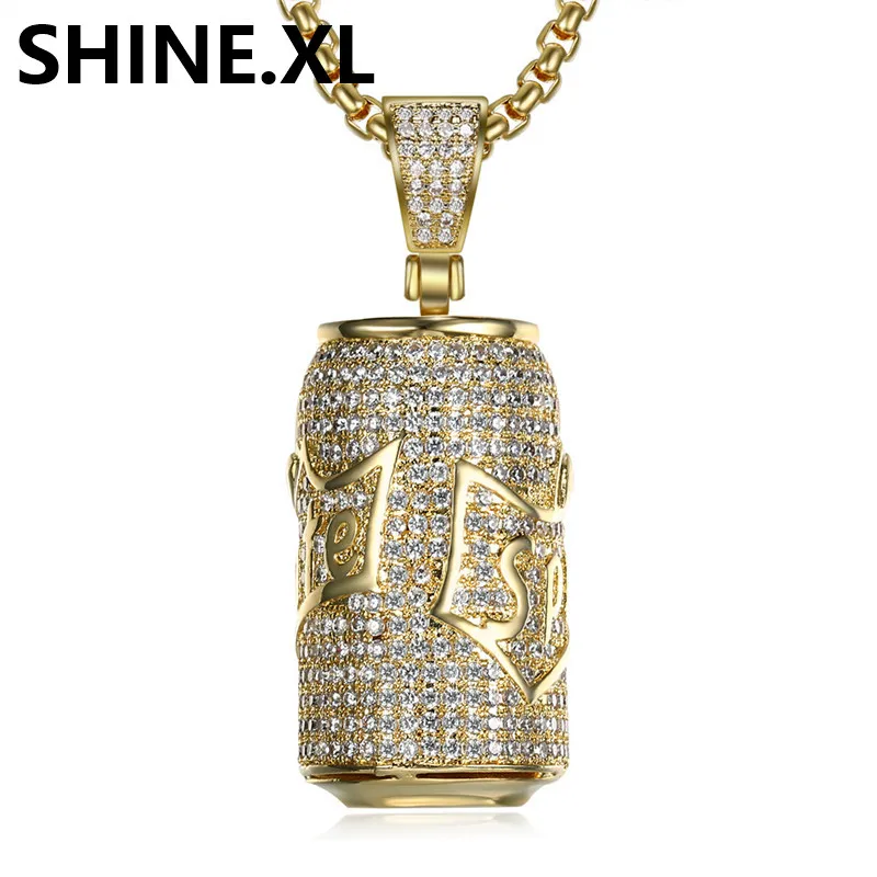 Collier avec pendentif en forme de canette de Soda plaqué or 18 carats, en Zircon cubique glacé, bijoux Hip Hop pour hommes, cadeau 221j