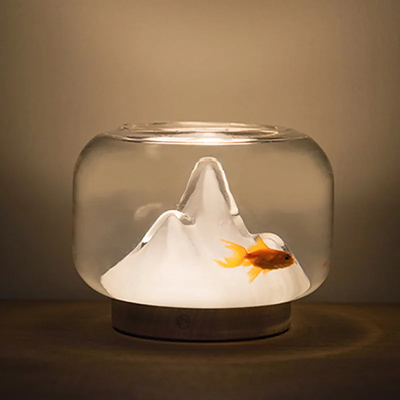 Warm Mountain Night Light Bedside Desktop Table Lamp Black Technology Luminous Fish Tank Flower Decoration Jewelry Unique Gift265N