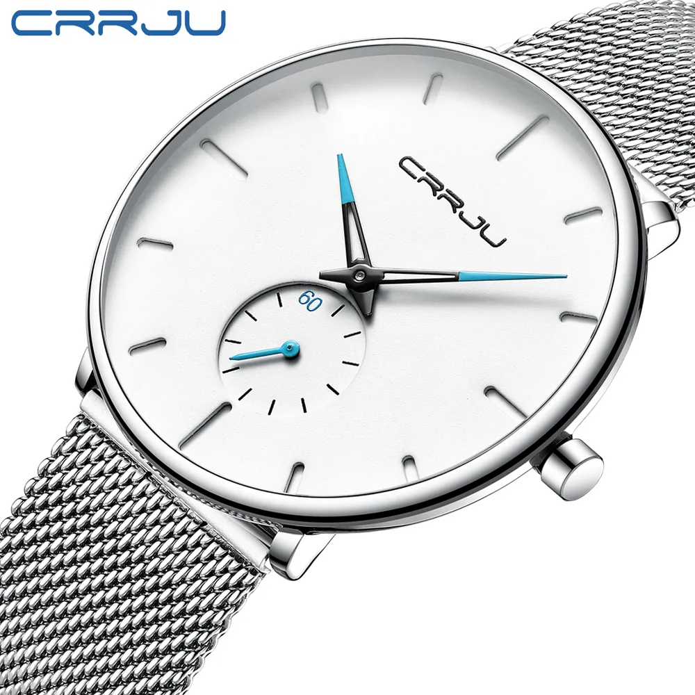 Crrju Topmerk Luxe Quartz Horloge mannen Casual Zwart Japan quartz-horloge roestvrij staal Gezicht ultra dunne klok mannelijke Relogio New283r