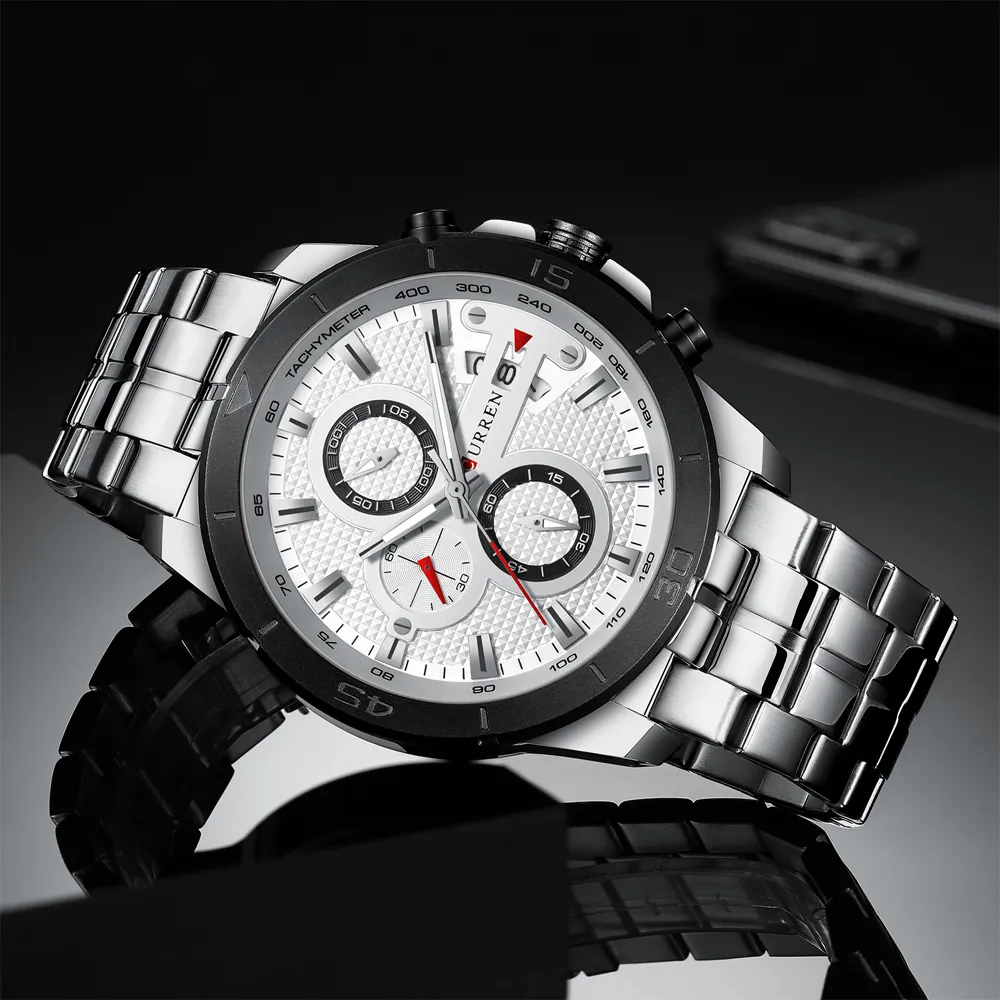 カレンの男性はトップブランドの高級クロノグラフクォーツ時計ステンレス鋼ビジネス腕時計を時計メンクロックrelogio masculino211u