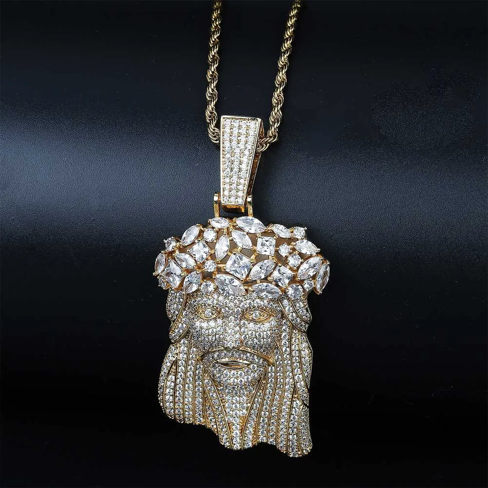 Ciondolo Gesù Pezzo Gioielli Hip Hop Pendenti a catena in oro da uomo Collana di design di lusso Dichiarazione Rapper Gioielli Diamond Hiphop Cu212i