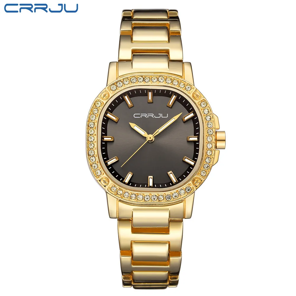Crrju relógio feminino marca de luxo moda casual senhoras relógio ouro quartzo simples relogio feminino reloj mujer montre femme223y
