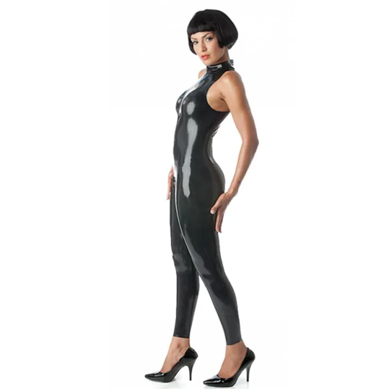 Högkvalitativ glänsande danskattdräkt blixtlås tillbaka pvc jumpsuit kvinnor ärmlös hög hals bodysuit halloween catwoman cosplay costume3083