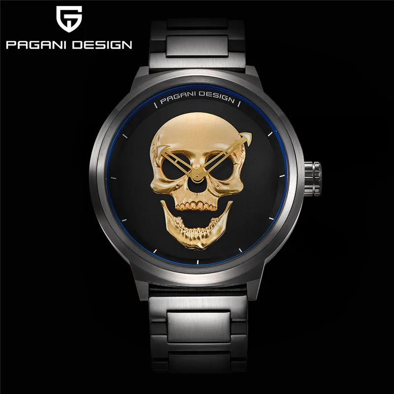 Punk 3d crânio personalidade retro moda relógio masculino à prova dwaterproof água 30m aço inoxidável relógio de quartzo pagani design relogio masculi272m