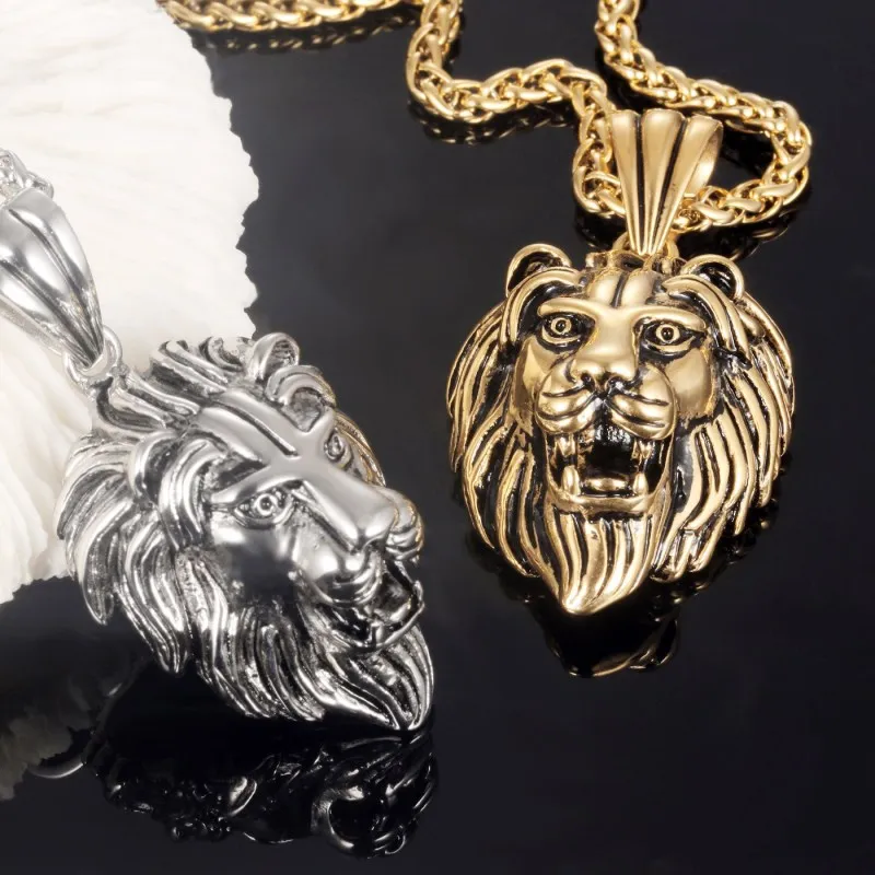 Ожерелья с подвесками в стиле стимпанк Лев из нержавеющей стали Личность Хип-поп Дизайнерские ювелирные изделия Мужчины Сила мужества Прохладное винтажное ожерелье Acce305B