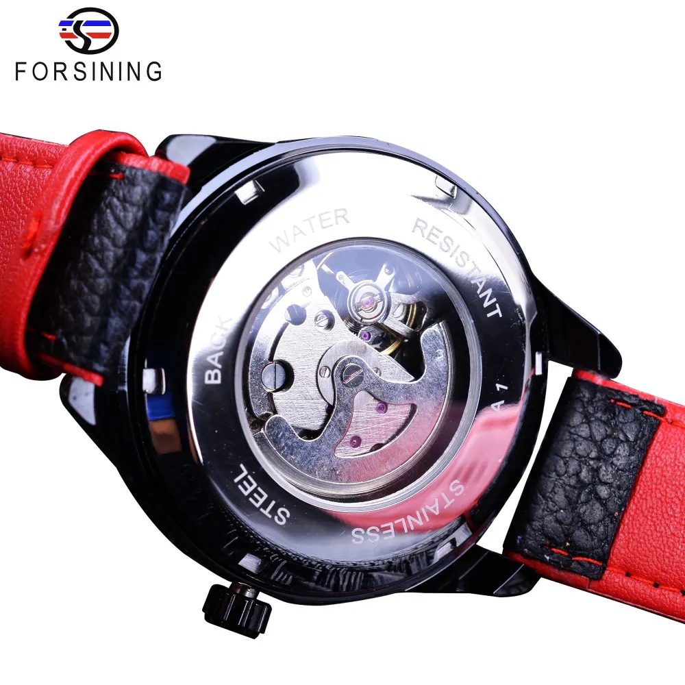 Forsining Sport horloge crâne squelette noir rouge montres hommes montres automatiques haut de gamme luxe lumineux Design eau Resista268d