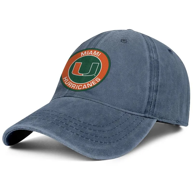 Stylish Miami Hurricanes Round Logo Unisex Denim Baseball Cap Cool Uniquel Hats Football Logo Football Green USA Flag Core Smoke M9881911