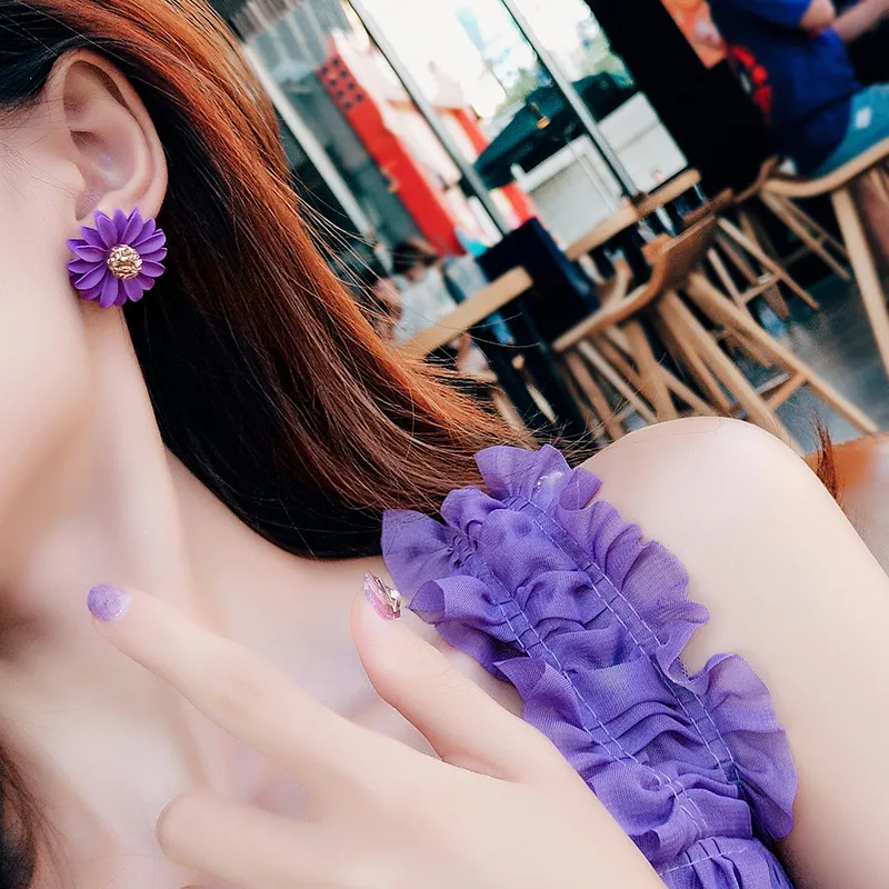 Koreański styl urocze metalowe kolczyki z kwiatami dla kobiet dziewczyny moda wielka słodka kolczyka femme brinco letnia biżuteria prezenty 2120