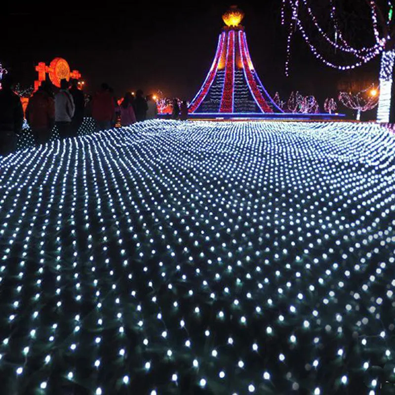大規模10mx8m2000 LEDネットメッシュストリングライトクリスマスクリスマスライトニューイヤーガーデン芝生ウェディングホリデー照明装飾EU 244G