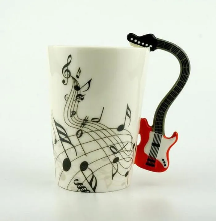 Creative Music Violin Style Guitar Ceramic Mug Coffee Tea Milk Stave Cups with handtag Coffee Mug Novel Gifts Preference2739