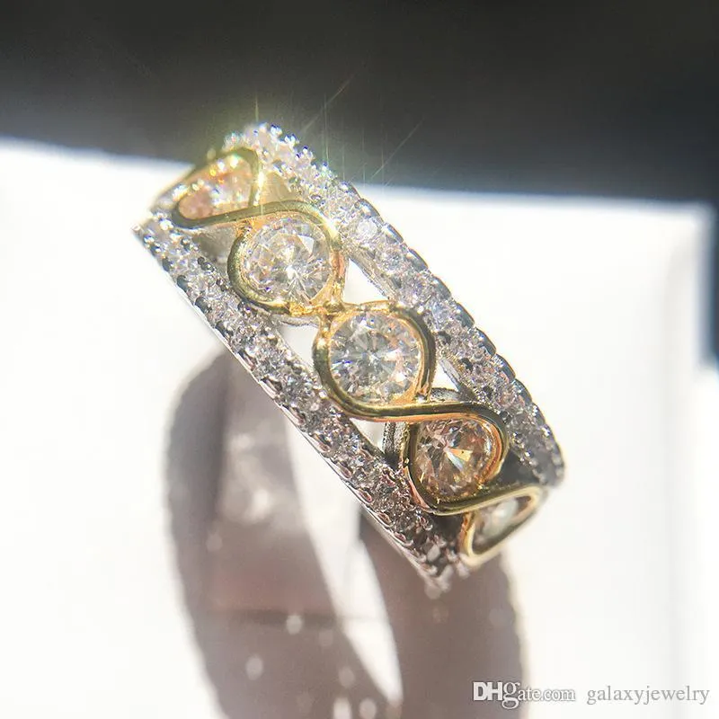Yhamni 100% real sólido 925 anéis de prata para mulheres pequenas cz moda aquática de jóias de zircão dourado anéis de casamento inteiros ra0148278j