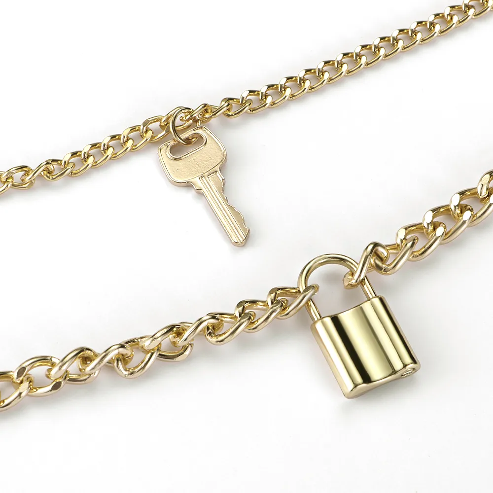 Moda Choker Lock Naszyjnik warstwowy łańcuch na szyi z zamek punkowy biżuteria Mujer Key Padlock Naszyjnik dla kobiet prezent 2822