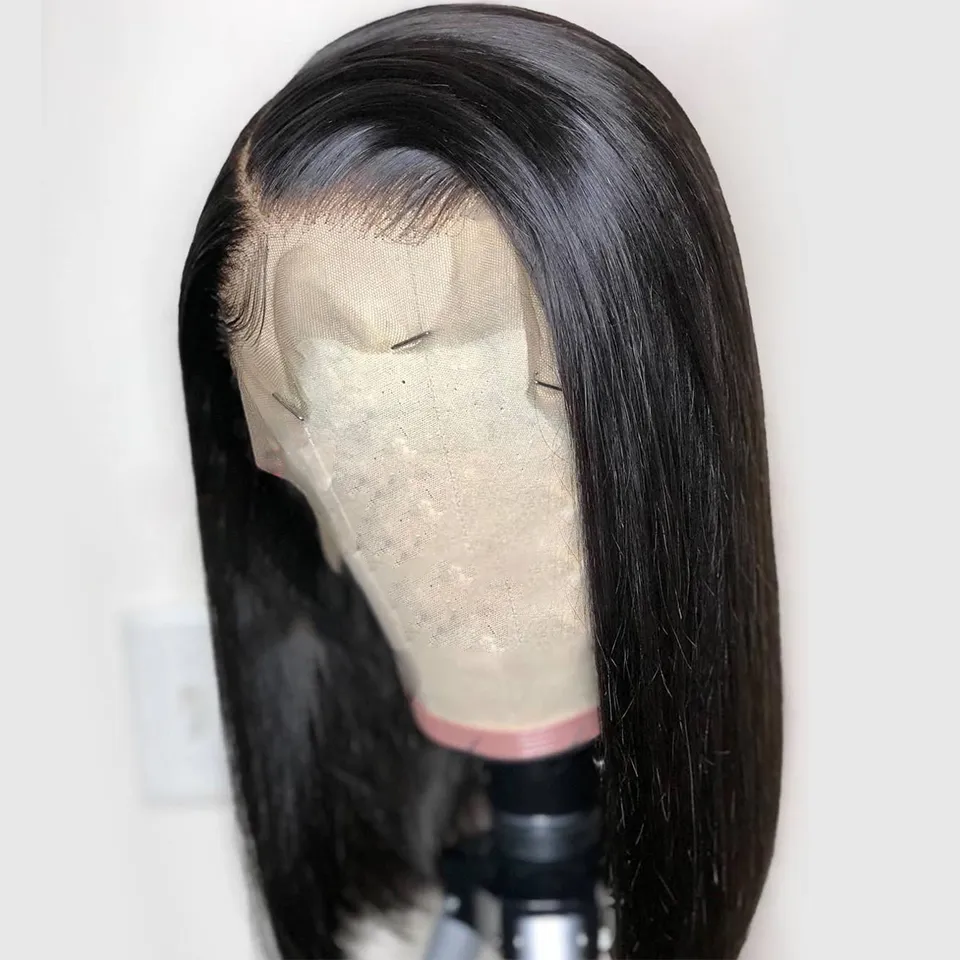 Spitzenfront menschliches Haar Perücken für schwarze Frauen Straight Bob Perücken Remy Schwarze Knoten Brasilianische Haare vorgezogen mit Babyhaar 4470243