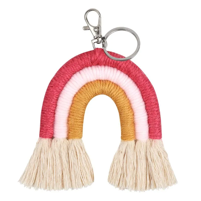 Tissage arc-en-ciel porte-clés pour femmes gland macramé porte-clés porte-clés bijoux 304x