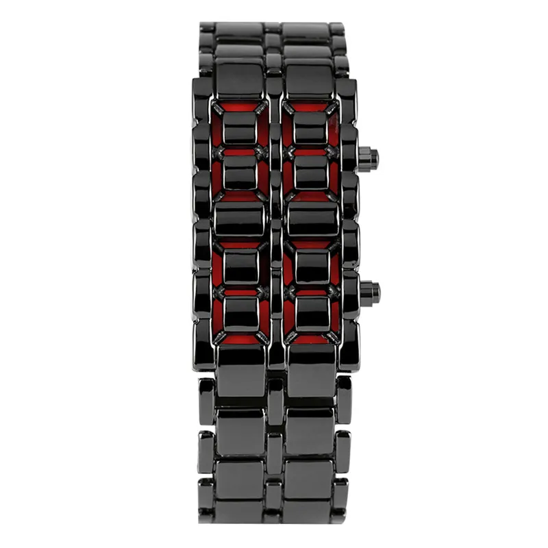 Moda Nero Argento Full Metal Digital Lava Orologio da polso da uomo Rosso Blu Display a LED Orologi da uomo Regali uomo Ragazzo Sport Crea3105