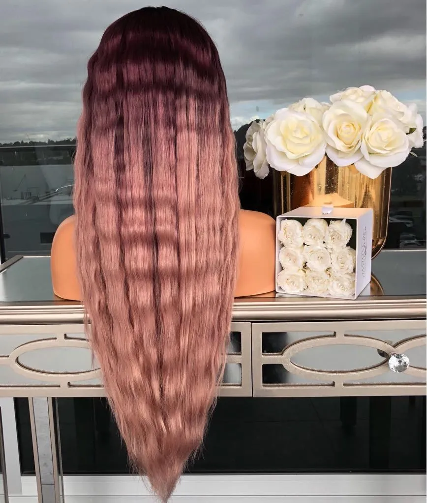 Parrucche sintetiche ricci lunghi Romance Weave Deep Wave Parrucca rosa scuro