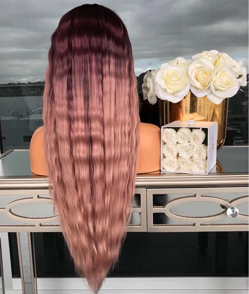 Perruques Synthétiques Longues Bouclées Romance Weave Deep Wave Perruque Rose Foncé