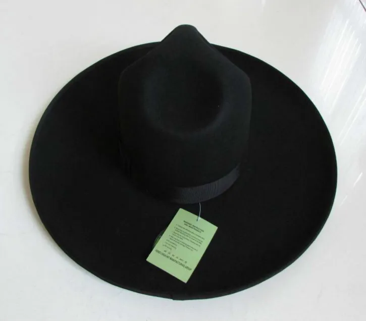 Men039s 100 chapeau Fedoras en laine à large bord surdimensionné 12 cm chapeau en laine mode feutre de laine noire casquette en laine Fedora chapeau équestre B82031965