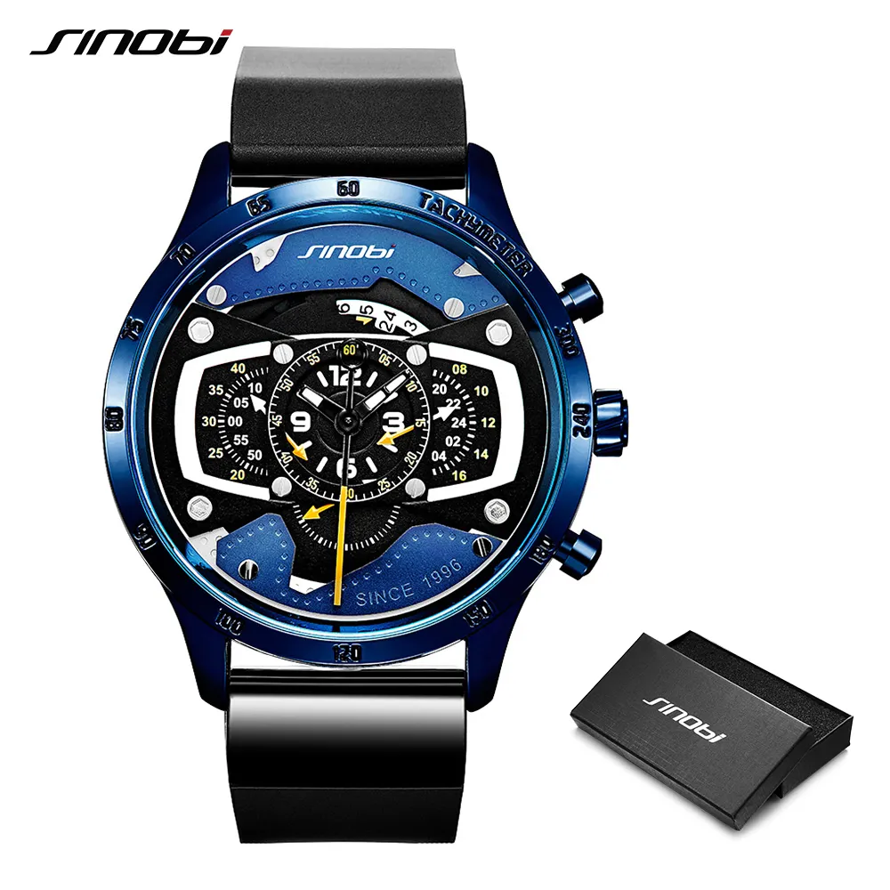 Sinobi carro velocidade esportes relógios masculinos criativo relógio de pulso punk à prova dwaterproof água relógio de quartzo militar reloj hombre corrida watchc235n