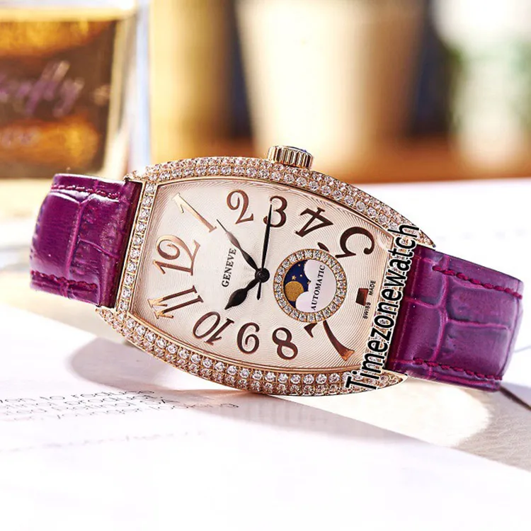 Nowe panie Cintree Curvex 7500 Rose Gold Diamond Bezel Srebrna teksturka Księżyc Faza Szwajcarska Kwarc Watch Watch L295z