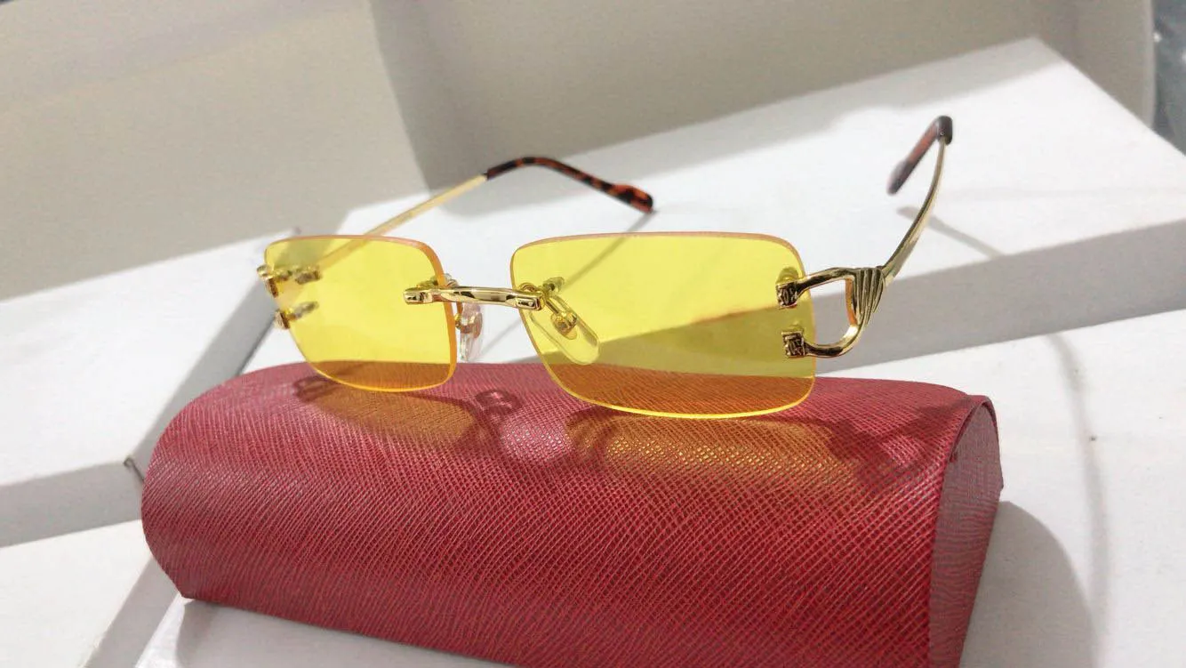 Atteggiamento di moda occhiali da sole senza bordo uomini oversize oversate clear ottica in metallo telaio di bufalo vintage bicchieri donne occhiali 2948