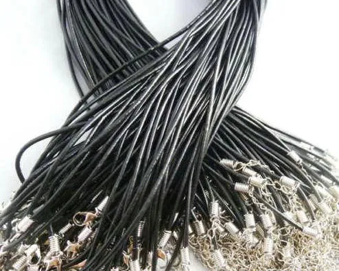 1 мм, 1, 5 мм, 2 мм, 3 мм, 100 шт., черный регулируемый шнур для ожерелья из натуральной кожи для рукоделия, ювелирная цепочка 18 дюймов с Lobst304z