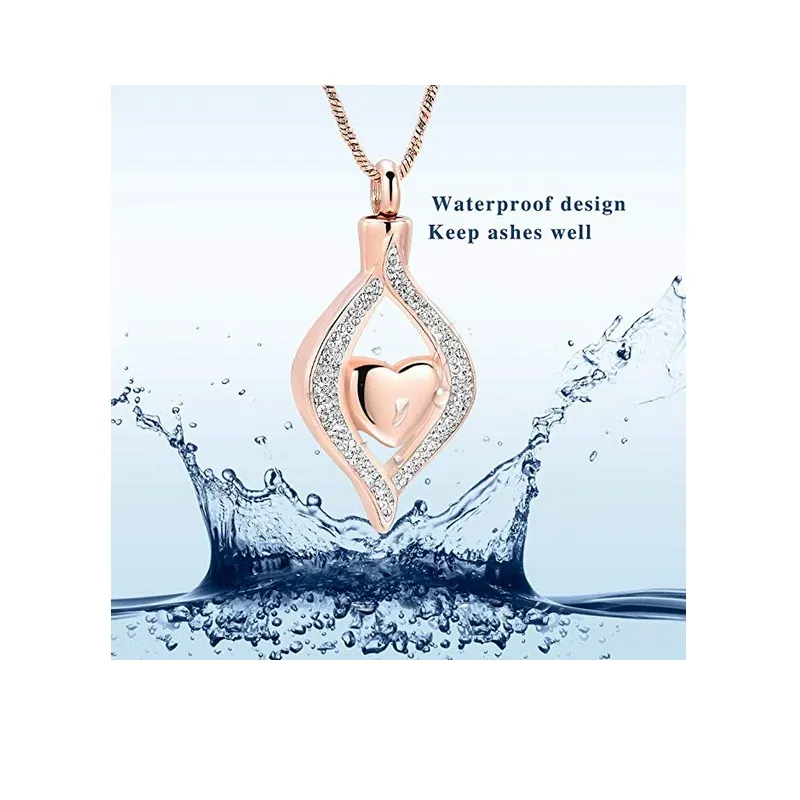 IJD11531 Bijoux de crémation d'or Hold Clear Crystal Heart Music Note Collier Urn en acier inoxydable pour cendres Funnel244F