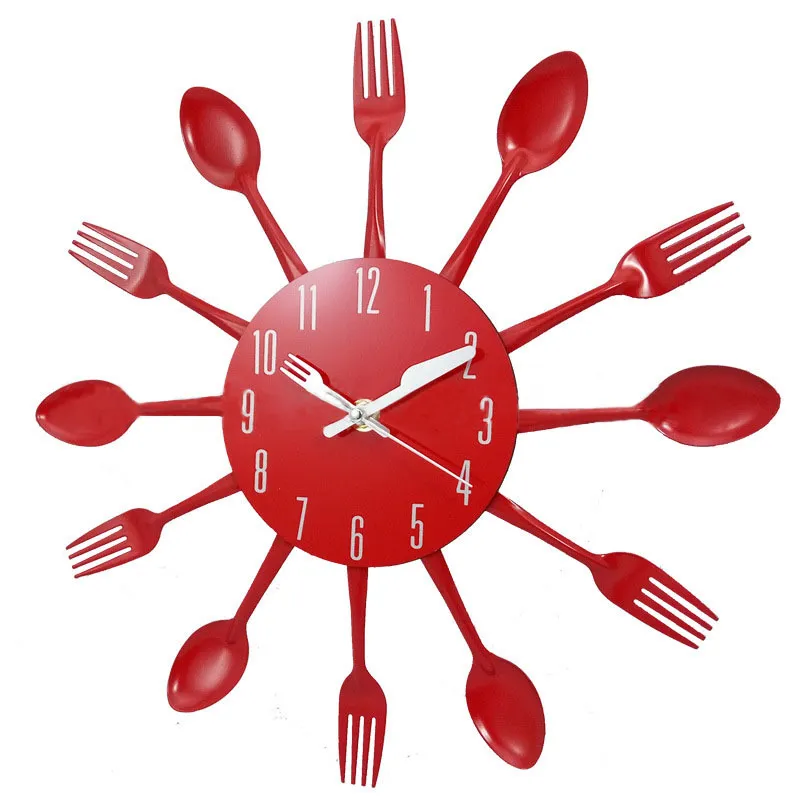 Home Decorations Stainless Steel Noiseless Cutlery Clocks Mechanism Design Living Room Decor Kitchen Restaurant Wall Clock Y2001099958759