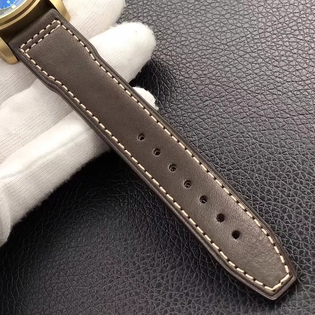 Caso de bronze real de 41 mm Automático 7750 Cronógrafo Piloto Homens Assista Sapphire Crystal Imperpermeável Relógio de pulso genuíno Strap date218b