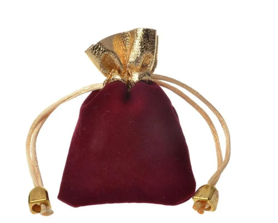 7 9cm Pochettes à cordon perlé en velours / 4 couleurs Emballage de bijoux Sacs cadeaux de mariage de Noël Noir Red293A