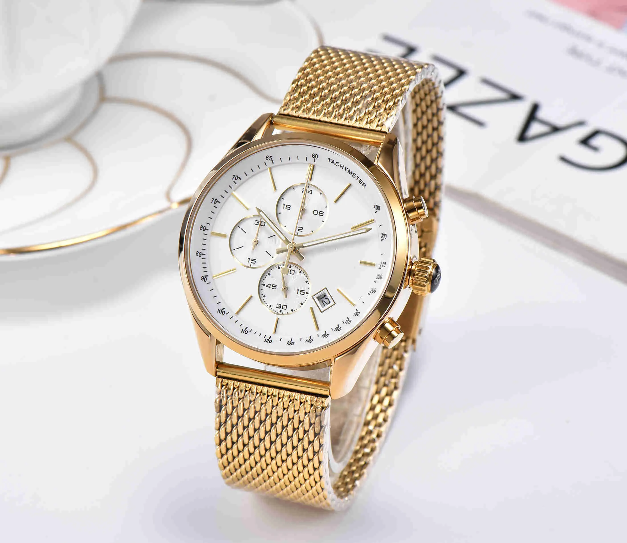 2021 Luxury Mens Watches All Pointer Work Chronograph Functional Quartz Watch Sobrave en acier inoxydable STOP DIRPHERSH