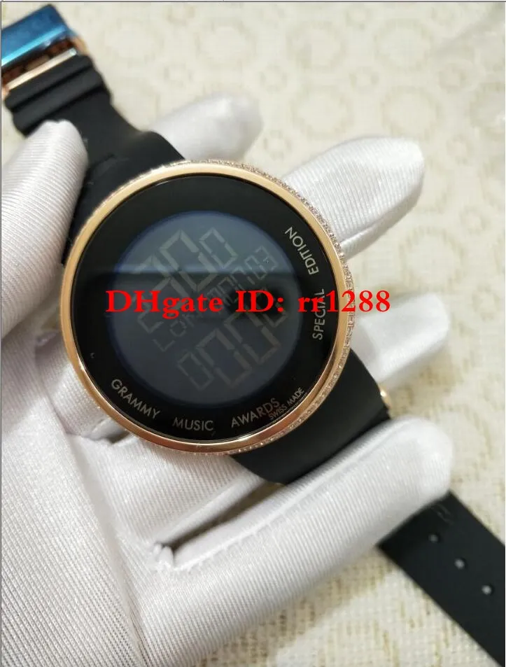Novo relógio de alta qualidade 114 tira de borracha preta em PVD 44mm Digital YA114207 Bracelete de borracha Gartz Sport Mens Watches292f