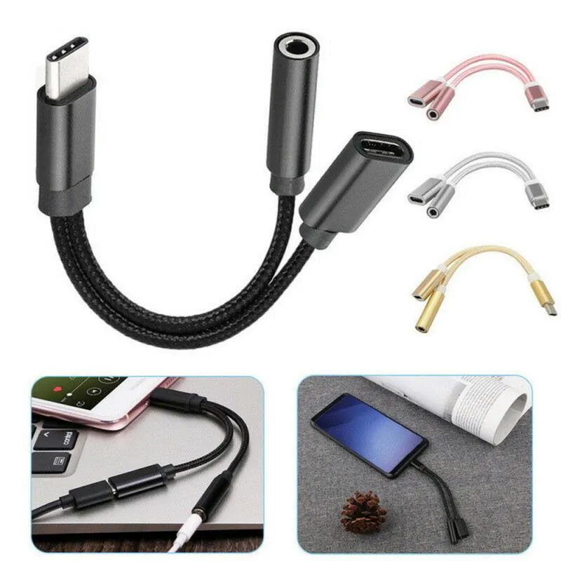 En yeni 2 in1 Typec dönüştürücü USB Tip C Şarj Kablosu 35mm O Huawei için Xiaomi için Kulaklık Kulaklık Adaptörü Samsung6647802