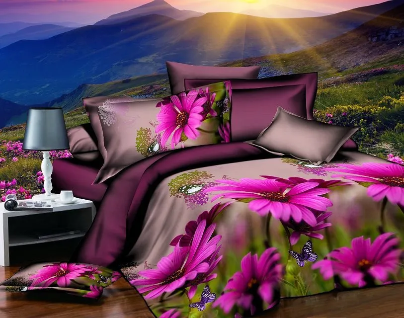 40 Cotton 3D Rose Bedding Sets High Quality Soft Duvet Cover Bedsheet Pillowcase Reactive Printed Bedclothes Queen Bed Linen262l