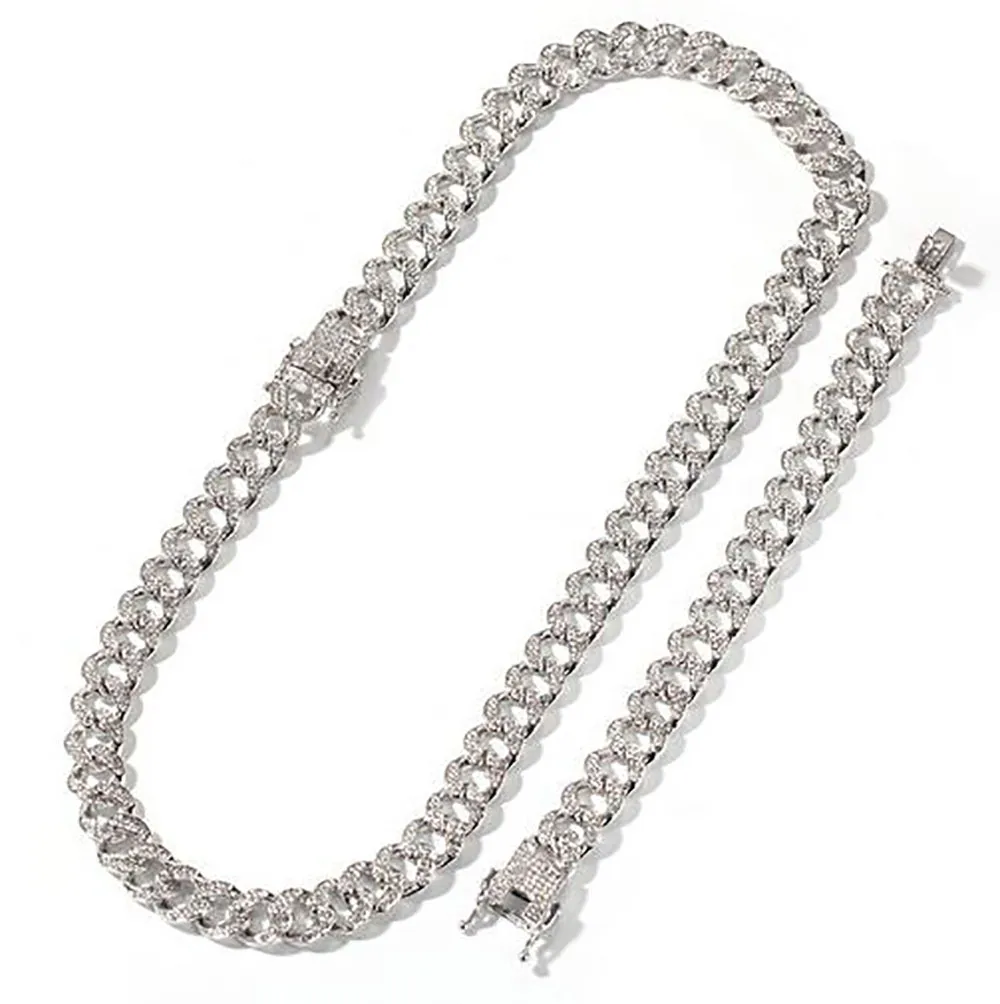 Ensemble collier et bracelet à maillons cubains de 13mm, bijoux hip hop à la mode, strass glacés, colliers pour hommes 280u