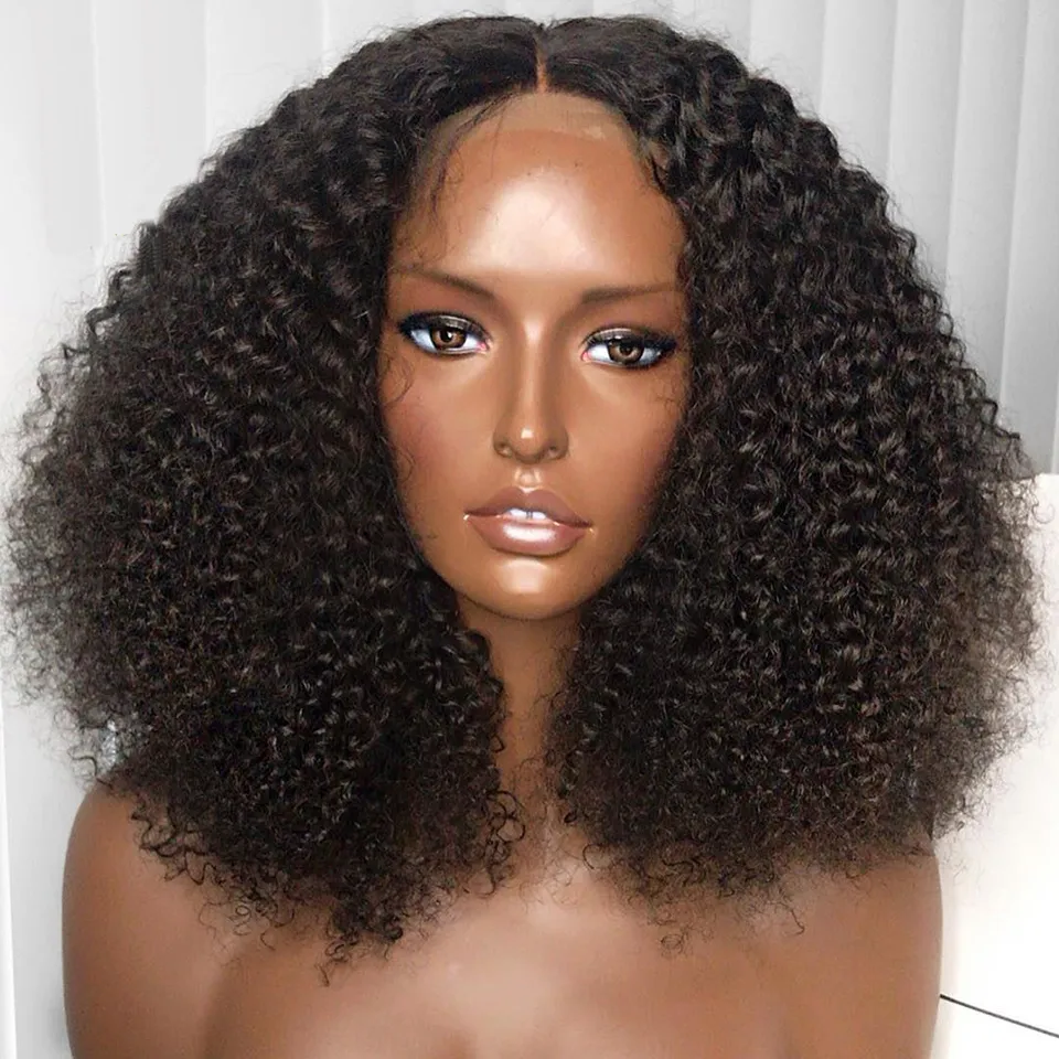 Афро-кудрявый вьющийся парик, короткий боб, кружевная передняя часть, человеческие волосы, парики для чернокожих женщин, отбеливающие узлы, бразильские волосы Реми, предварительно выщипанные5173078