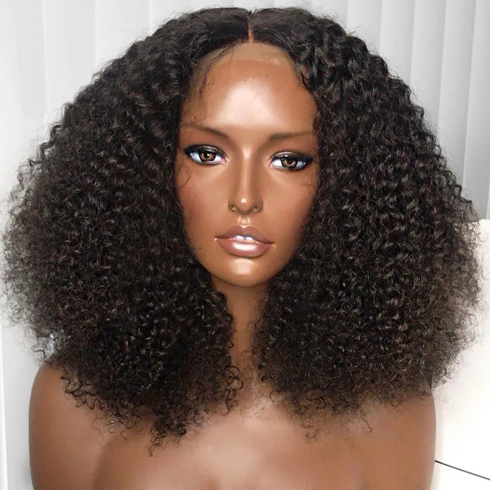 Afro crépus bouclés perruque courte Bob dentelle avant perruques de cheveux humains pour les femmes noires noeuds blanchis Remy cheveux brésiliens pré plumés 4823511